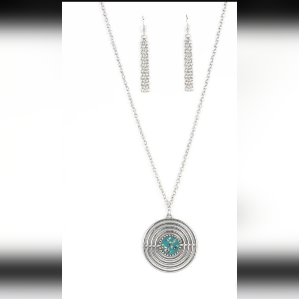 Paparazzi Silver Necklace with Turquoise Accent Targeted Tranquility Blue